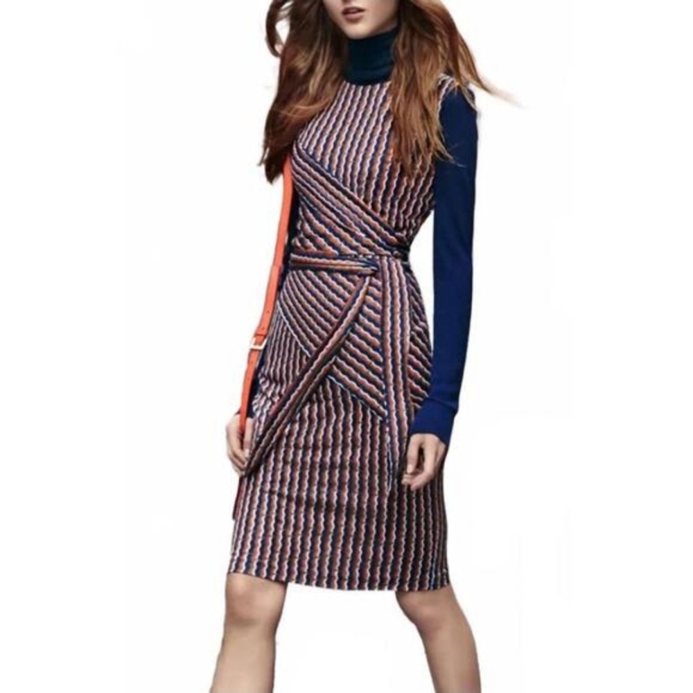 Diane Von Furstenberg Ashlie 100% Silk Jersey Faux Wrap Midi Dress Size 6